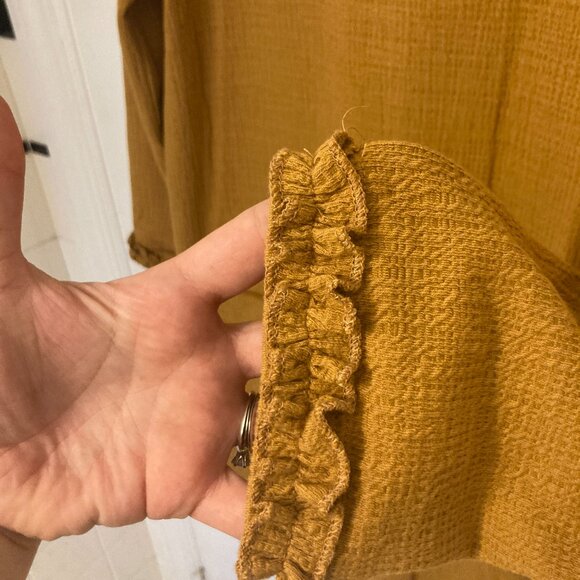 Cynthia Rowley Ochre Mustard Yellow Stretch Dress with Frills - Picture 4 of 5